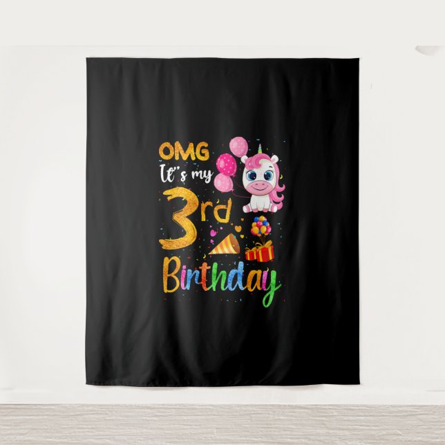 Tenture OMG C'est mon 3ème anniversaire 3 ans Licorne Mign (Devant)