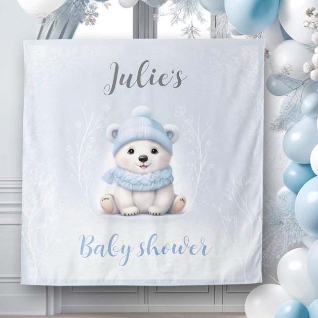 Tenture On peut attendre le Baby shower de garçon d'hiver  (We Can Bearly Wait Winter Boy Baby Shower Backdrop)