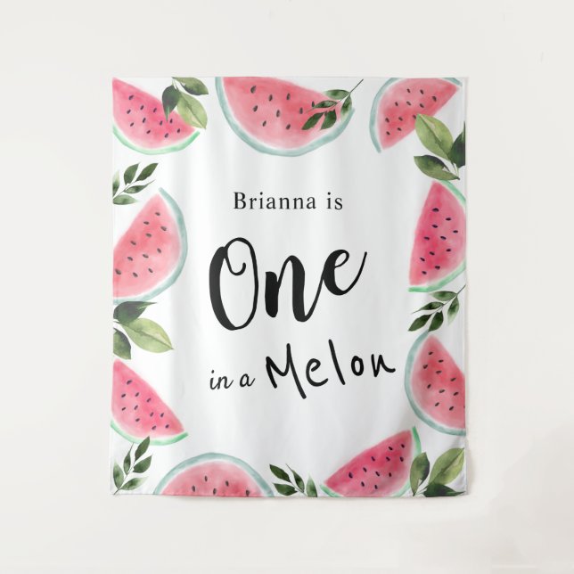 Tenture One in a Melon Aquarelle Pastèque 1er Anniversaire (Devant)