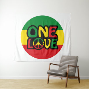 Tenture One Love, Reggae design avec des couleurs reggae