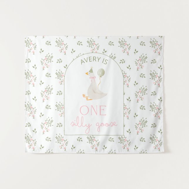 Tenture One Silly Goose Birthday Personalized Banner 1st  (Devant (Horizontal))