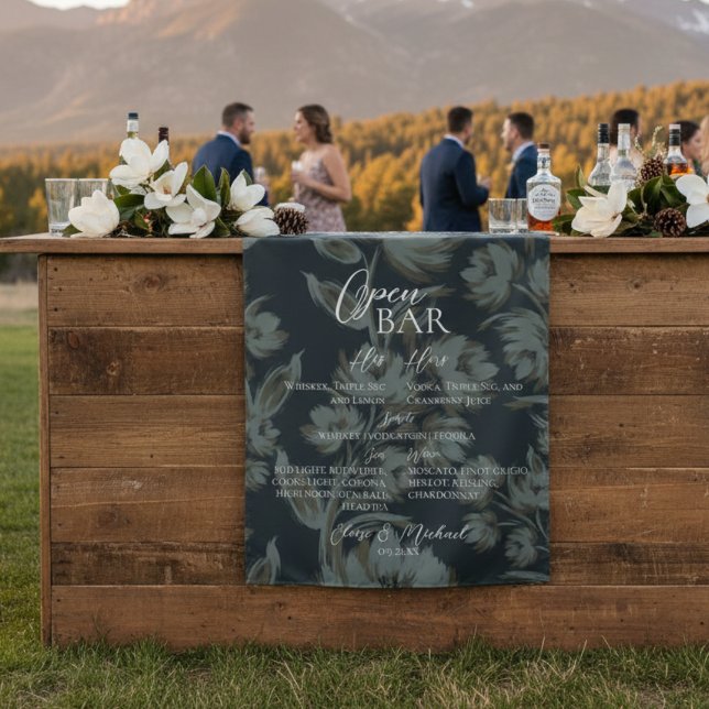 Tenture Open Bar and Signature Drink Brown Floral Wedding  (Give your open bar and added touch of elegance with this Open Bar and Signature Drink Brown Tapestry)