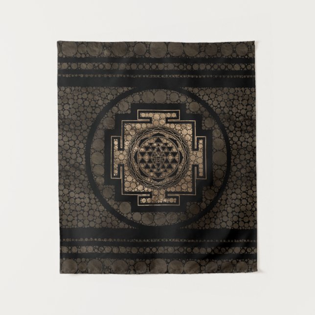 Tenture Or et noir d'art de point de Sri Yantra/Sri Chakra (Devant)
