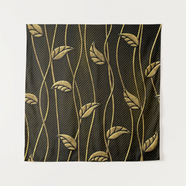 Tenture Or et noir : Texture 3D Feuille. (Devant)