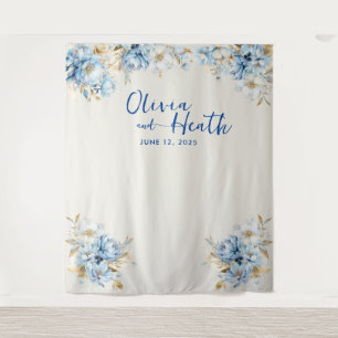 Tenture Or floral bleu poussiéreux