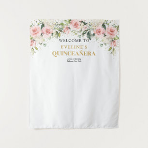 Tenture Or floral rose clair Boho moderne Quinceanera