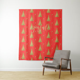 Tenture Or JOYEUX sur Noël Rouge