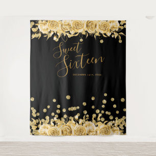 Tenture Or Noir Douce 16 Paillettes Confettis Floral