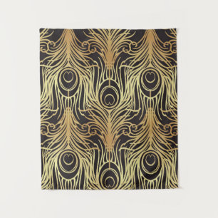 Tenture Or, noir, paon, Art nouveau, motif vintage, être