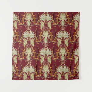 Tenture Or rouge floral, motif vintage luxueux.