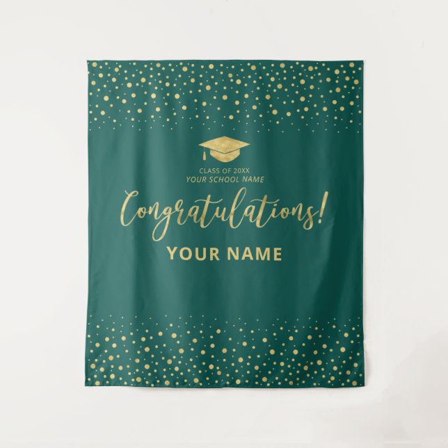 Tenture Or & Vert Émeraude | Félicitations Diplômé (Devant)