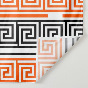 Tenture Orange Blanc Noir Clé grecque Fret Motif Design