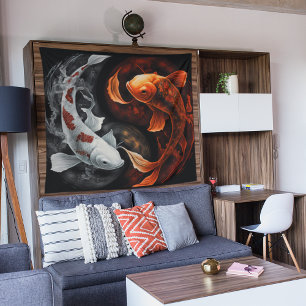 Tenture Orange Et Blanc Lucky Koi Poisson Japon Art