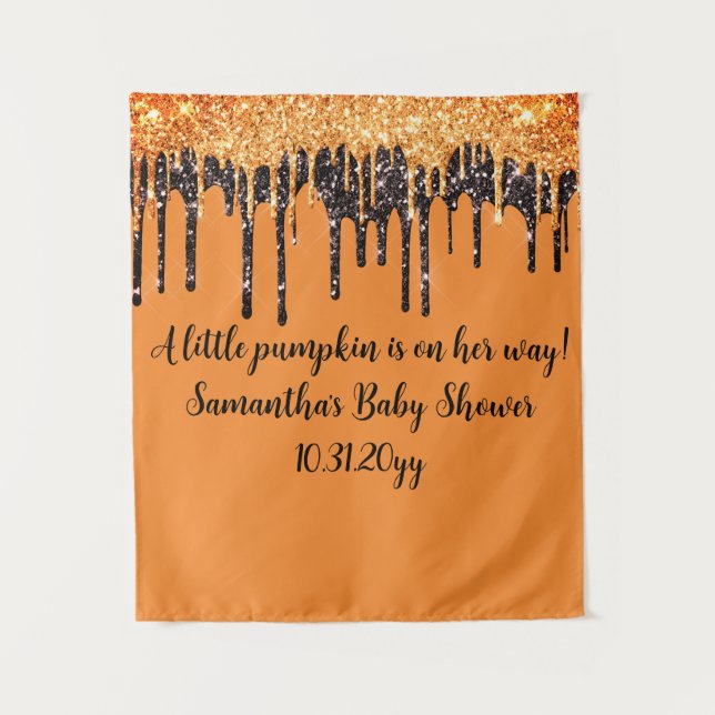 Tenture Orange et noir Halloween Baby shower fille fond (Devant)