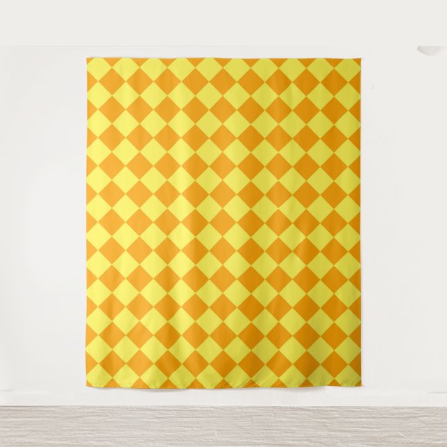 Tenture Orange jaune damier diamant motif  (Devant)