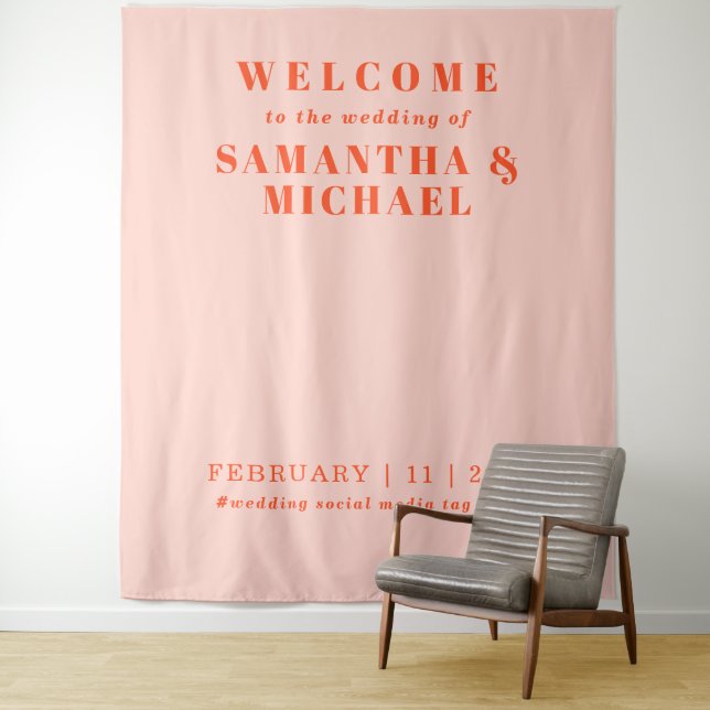 Tenture Orange Pink Bienvenue au mariage (En situation)