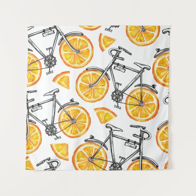Tenture Oranges à bicyclette : Motif d'été d'aquarelle (Devant)