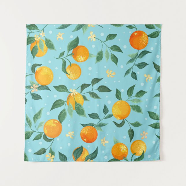 Tenture Oranges, fleurs : textile sans couture motif. (Devant)