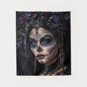 Tenture Orchidée Améthyste Calavera – Crâne de sucre gothi