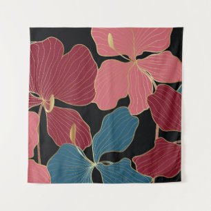 Tenture Orchidées dorées, élégant art floral linéaire.