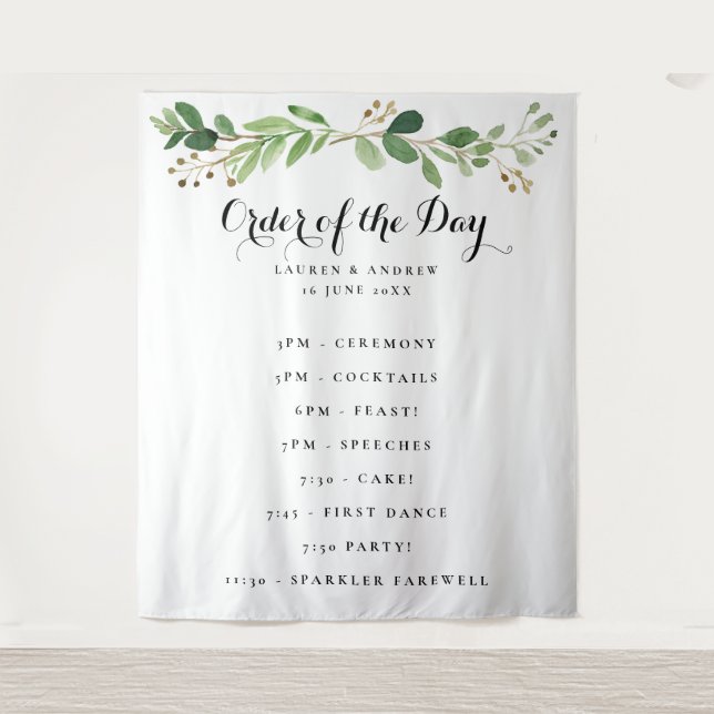 Tenture Ordre du jour de mariage aux feuilles d'eucalyptus (Devant)