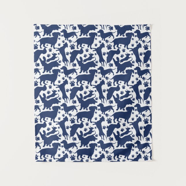 Tenture Oreiller à lancer Motif Dachshund bleu (Devant)