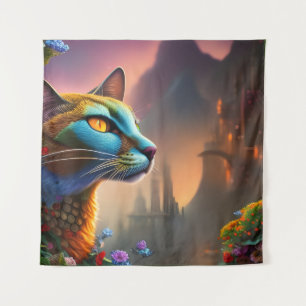 Tenture Oriental bleu calico chat sauvage, Imaginaire