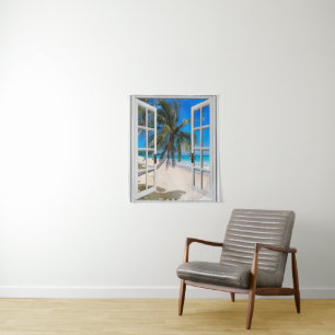 Tenture orientée de plage de palmiers