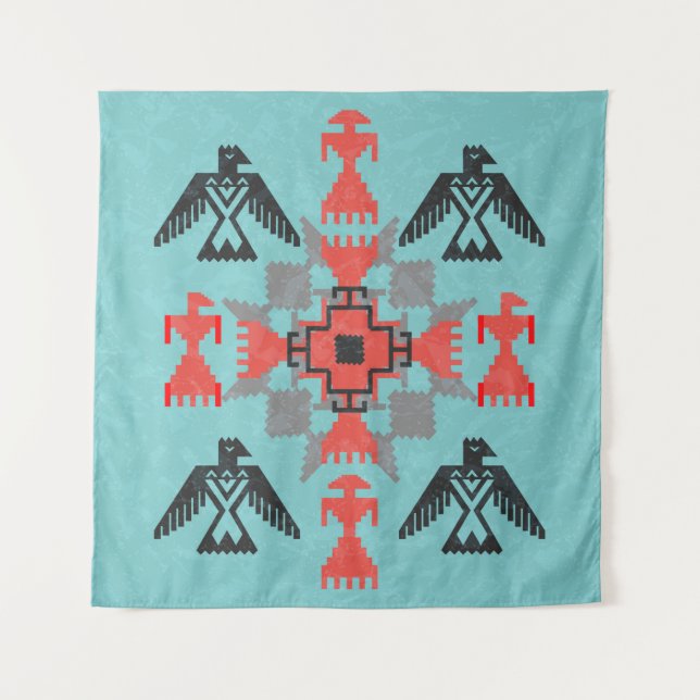 Tenture Ornement ethnique de style navajo avec oiseaux et  (Devant)