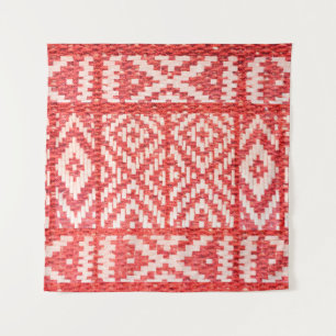 Tenture ornement ethnique sur lin naturel textile