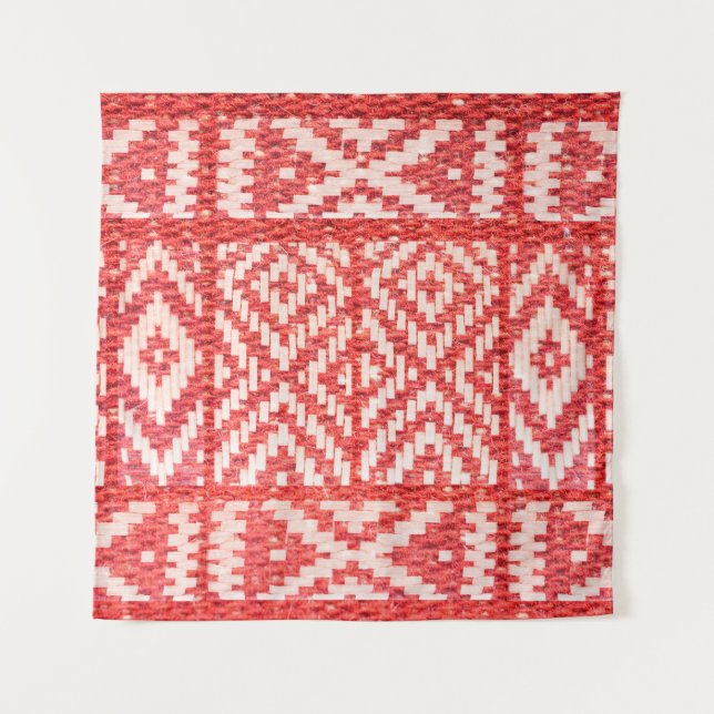 Tenture ornement ethnique sur lin naturel textile (Devant)