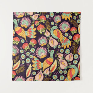 Tenture Ornement vintage Folk Floral Birds