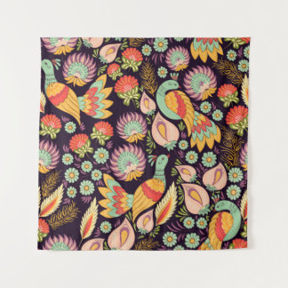 Tenture Ornement vintage Folk Floral Birds