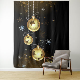 Tenture Ornements dorés de Noël Étoiles brillantes Noir