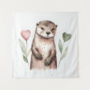 Tenture Otter adorable avec Plantes de coeur