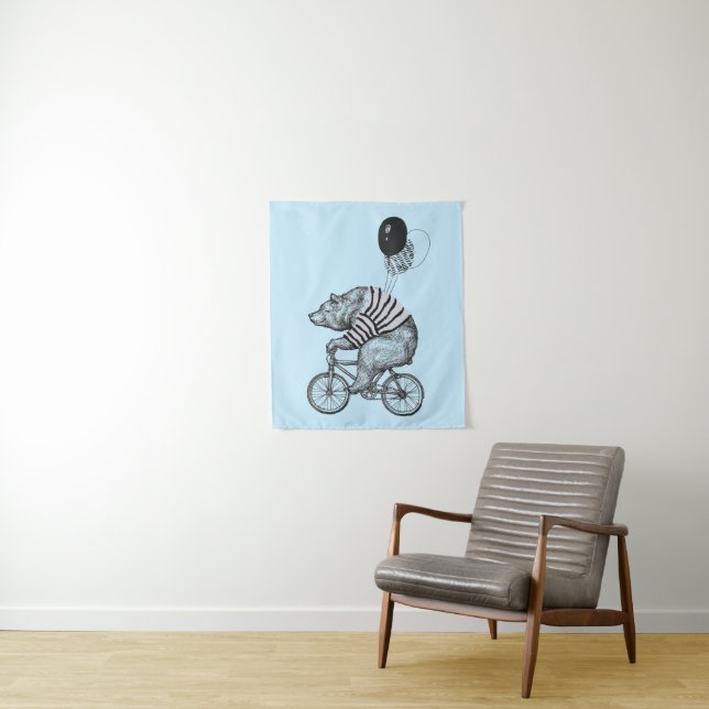 Tenture Ours de bicyclette de ballon (En situation)