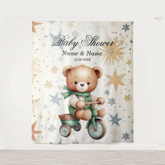 Tenture Ours en aquarelle étoiles vélo vert fête