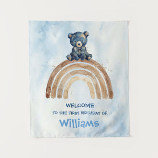 Tenture Ours en aquarelle indigo fantaisiste arc-en-ciel