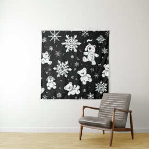 Tenture Ours en peluche blanc et motif sans fin de flocon