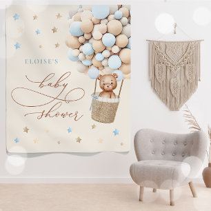 Tenture Ours en peluche bleu ballon attend avec impatience
