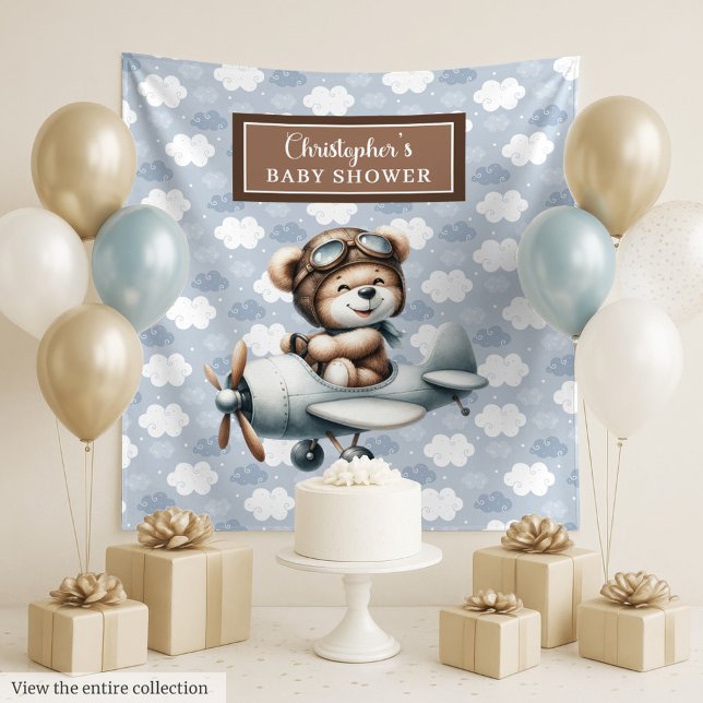 Tenture Ours en peluche chic Pilote Bleu Brun Célébration (Chic Teddy Bear Pilot Blue Brown Celebration Tapestry)