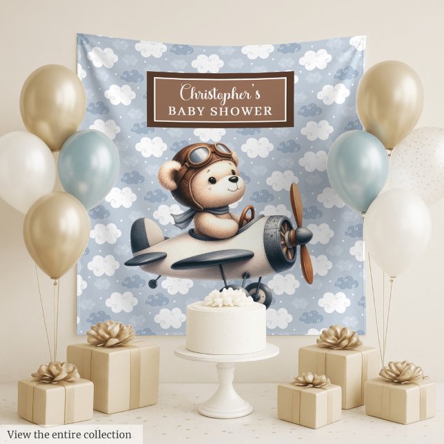 Tenture Ours en peluche classique baby shower photo murale (Classic teddy bear pilot baby shower photo wall Tapestry )