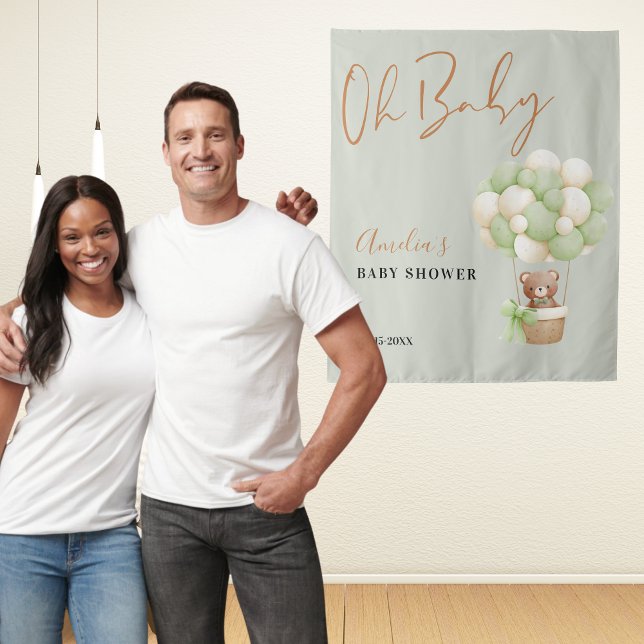 Tenture Ours en peluche vert neutre Oh Bébé Ballons (Créateur téléchargé)