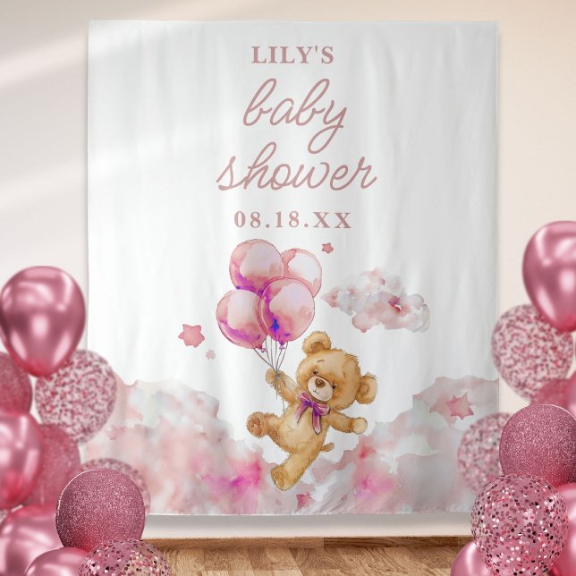 Tenture Ours mignon à peine attendre Fille rose Baby Showe (Cute Bearly Wait Pink Girl Baby Shower Photo Prop Tapestry)