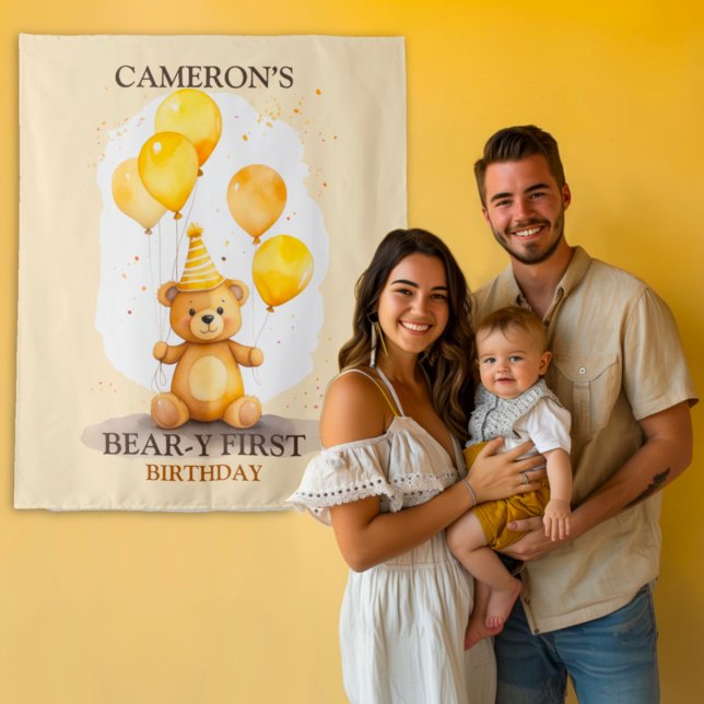 Tenture Ours premier anniversaire Ours jaune fond (Créateur téléchargé)