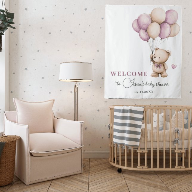 Tenture Ours Teddy Violet Dusty rose beige Ballotte (Créateur téléchargé)