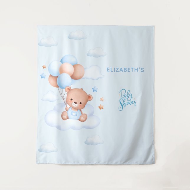 Tenture Ourson en bleu pour Baby Shower (Devant)