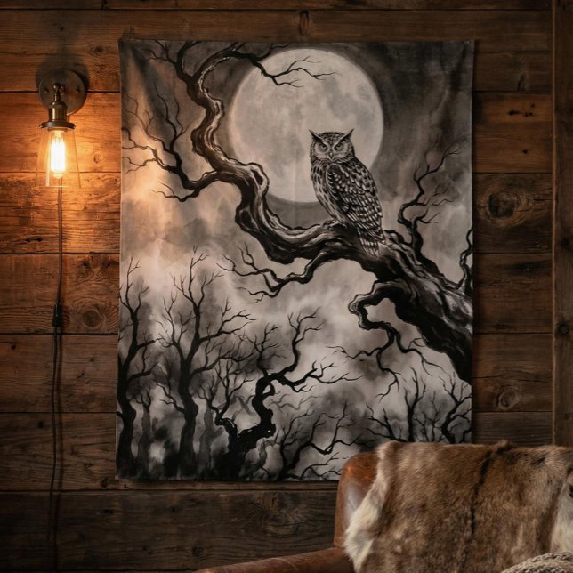 Tenture Owl Moon Tapestry | Dark Forest Art  (Créateur téléchargé)