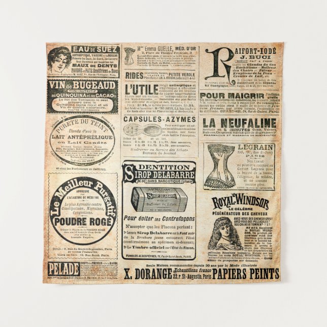 Tenture Page de journal avec publicité - Vintage engrave (Devant)