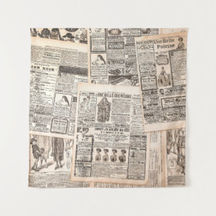 Tenture Pages de journaux avec publicité antique. La femme